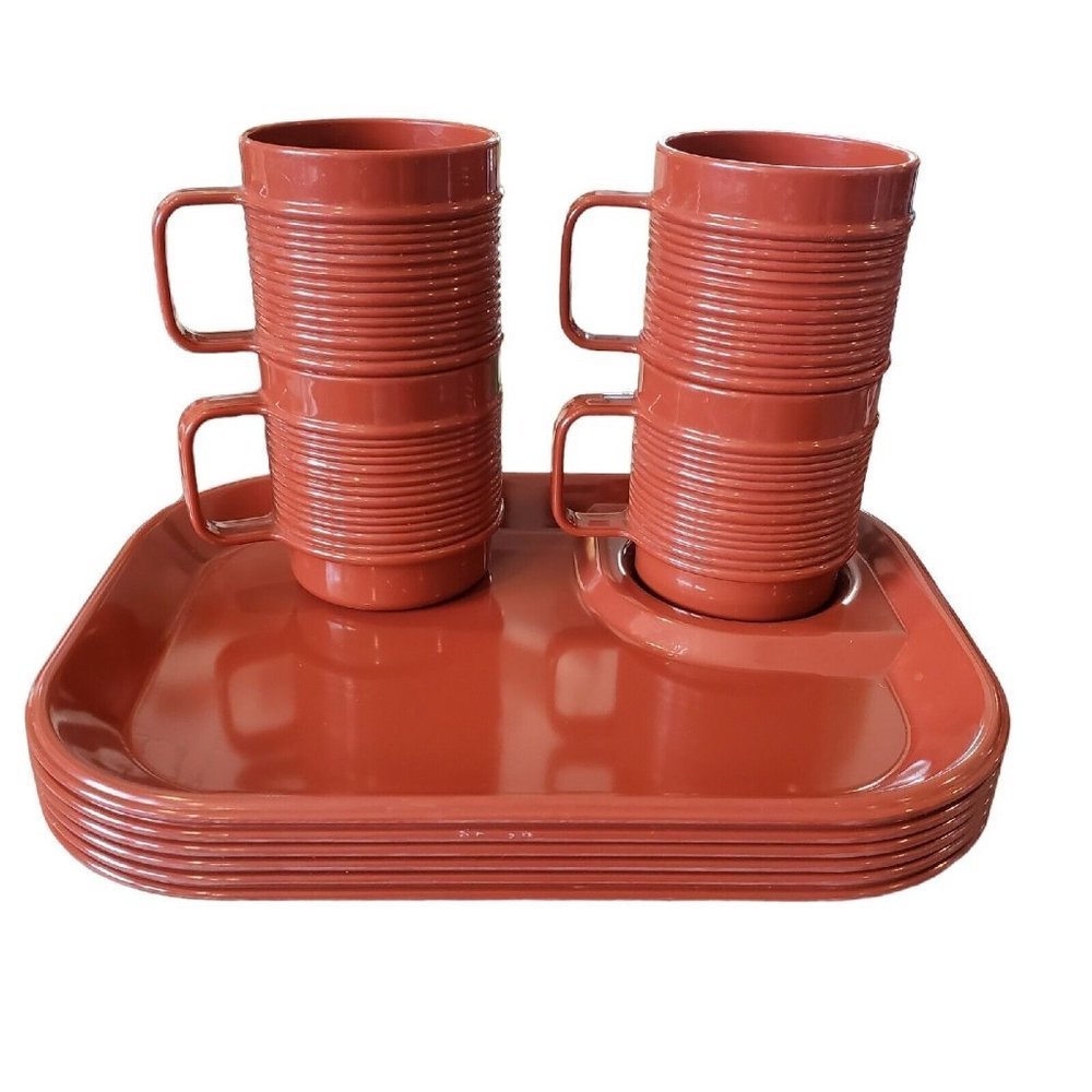Vintage Rubbermaid Brown Melamine Ribbed Cups Plates‎ Trays 3850 3819 10 Piece